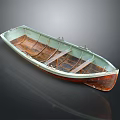 Vintage Wooden Boat with Weathered Wood Structure Isolated on Dark Background with Reflection