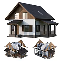 Wooden House Exterior Design With Black Tiled Roof Solar Panel Porch And Windows