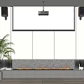 Projection Monitoring Setup With Projector Projection Screen Speakers And Fireplace In Modern Interior