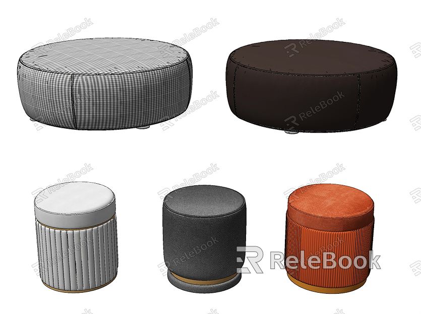 Modern Sofa Stool Fabric Leather Round Stool Pier model