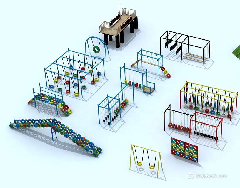 Outdoor Playground Equipment Featuring Climbing Frames Swings Slides And Balance Beams 3d model 