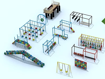 Outdoor Playground Equipment Featuring Climbing Frames Swings Slides And Balance Beams 3d model