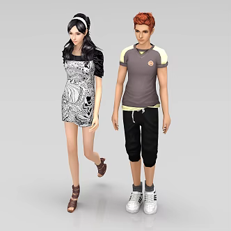 Handsome and beautiful lovers have walking movements. 3d model