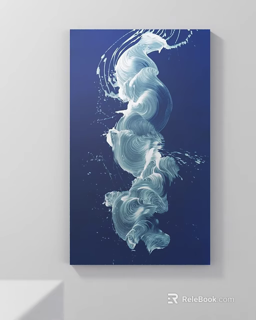 Modern Abstract Artwork With Blue Background And White Ink Fluid Waves 3d model