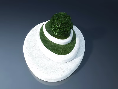 White Layered Round Flush Door Design With Green Shrub And Smooth Surface 3d model