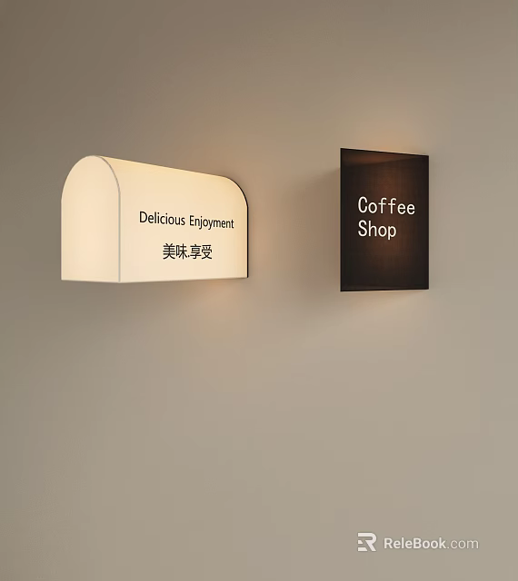 Wall Mounted Light Box with Delicious Enjoyment and Coffee Shop Text 3d model