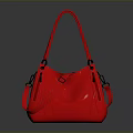 Stylish Red Leather Handbag With Double Handles Adjustable Straps And Metal Accents Design