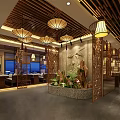 Traditional Chinese Hotpot Restaurant Interior Design With Wooden Carved Partitions Pendant Lights And Dining Tables
