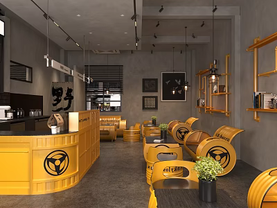 Creative Industrial Style Yellow Leisure Sofa Set For Modern Cafe Public Lounge Relaxation Space 3d model