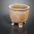 Traditional Earthenware Basin With Three Legs And Carved Patterns For Home Use