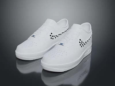 White Sneakers With Black Dot Pattern On Side And Perforated Toe Box For Casual Style 3d model