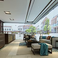 Modern Lobby Interior With Wooden Lockers Reception Desk Tables Chairs And Green Plants