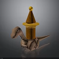 Toy Dinosaur Figure With Wooden Cone Structure And Yellow Ball Top
