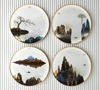 New Chinese Round Frame Painting Decorative Painting 3d model
