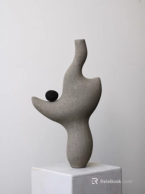 Decorative Ornament Combination With Grey Abstract Sculpture And Black Small Ball 3d model 