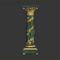 Elegant Green Decorative Furniture Pedestal With Golden Leaf Ornaments Square Top And Base