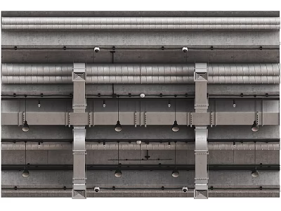 Industrial Metal Ceiling Framework with Structural Beams and Mounting Hardware 3d model