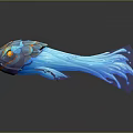 Blue Orange Gold Fantasy Ornate Fish Creature With Streamlined Body And Flowing Tail