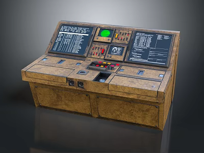 Vintage Control Console With Multiple Display Screens And Control Buttons 3d model