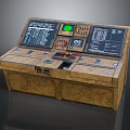 Vintage Control Console With Multiple Display Screens And Control Buttons