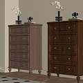 Wooden Dressers With Multiple Drawers And Metal Handles In Room By Window With Decorative Vases