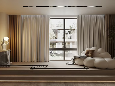 Modern Light Colored Curtains With Large Window And Cloud Sofa In Living Room 3d model
