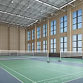 Indoor Badminton Court Space For Sports Fitness With Bright Windows And Modern Ceiling Design