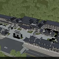 Birds Eye View Planning of Traditional Architecture Complex With Courtyard Greenery and Road Access