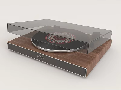 Stylish Turntable Audio Device With Wooden Base Transparent Cover And Patterned Platter 3d model