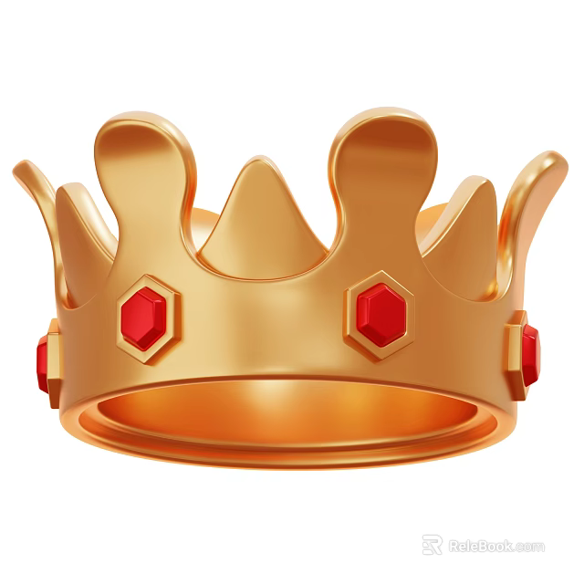 Golden Crown Decorative Ornament Set With Red Gemstone Embellishments 3d model 
