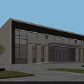Modern School Building With Large Glass Windows Spacious Entrance Surrounded By Lawns And Trees