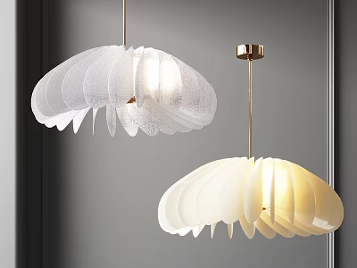 Two Modern White Petal Chandeliers With Golden Brass Hanging Frame For Indoor Decor 3d model
