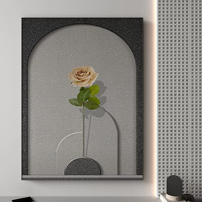 Modern Decorative Wall Art With Beige Rose And Green Leaves In Minimalist Design 3d model
