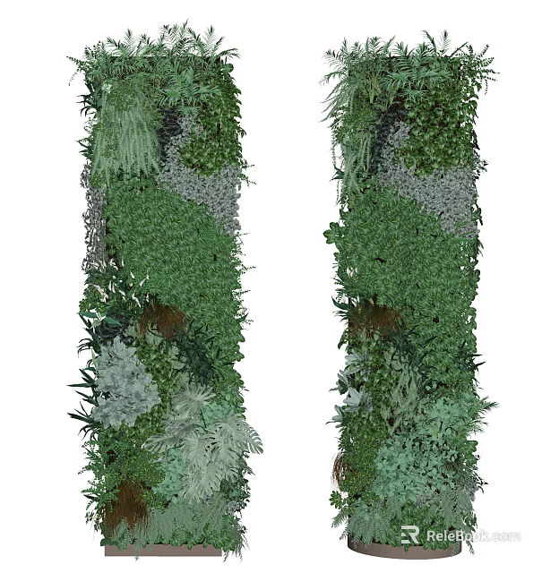 Vertical Green Living Wall Design With Diverse Plant Species And Lush Foliage 3d model 