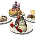 Delicious Assorted Ice Cream Desserts with Fresh Strawberries Cherries and Melon Toppings