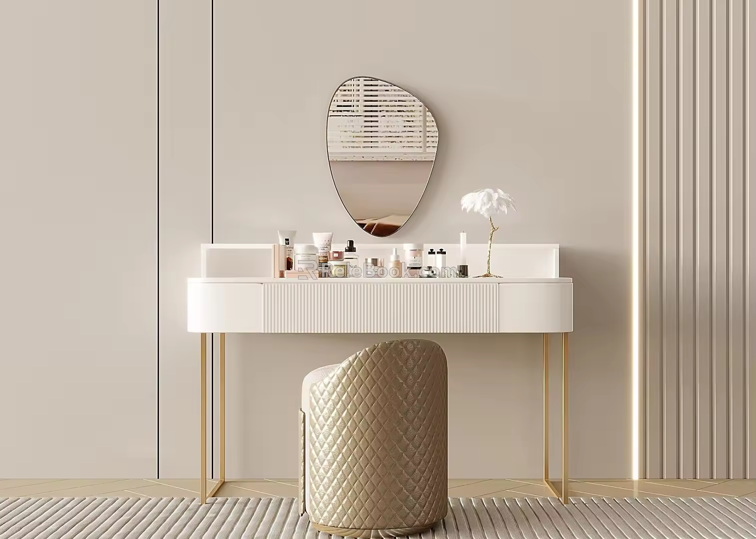 Light Luxury Dressing Table Cream Dressing Table Makeup Table Makeup Table Stool Combination Special-shaped Dressing Mirror 3d model