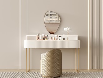 Light Luxury Dressing Table Cream Dressing Table Makeup Table Makeup Table Stool Combination Special-shaped Dressing Mirror 3d model