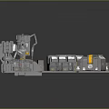 3D Industrial Machinery Model With Metal Structures Pipes And Yellow Accents On Square Platform