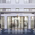 Modern Storefront Entrance Design With Marble Facade Glass Doors And Lighting