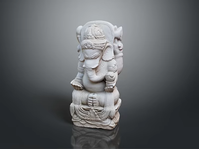 White Stone Ganesha Statue With Intricate Carvings Decorative Headdress And Base 3d model