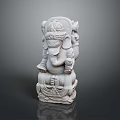 White Stone Ganesha Statue With Intricate Carvings Decorative Headdress And Base