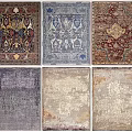 Different Pattern Square Rugs in Traditional and Modern Styles with Blue Red and Beige Tones