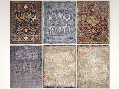 Different Pattern Square Rugs in Traditional and Modern Styles with Blue Red and Beige Tones 3d model