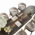 Modern Table And Chair Set With Metal Frame And Upholstered Seats For Contemporary Dining Space