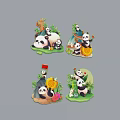 Cartoon Panda Wall Decor With Bamboo Gold Coins Red Flags And Moon