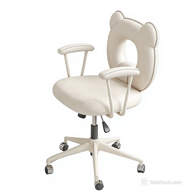 White Fabric Office Chair With Ergonomic Backrest Armrests And Swivel Wheels 3d model 