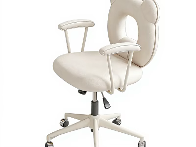 White Fabric Office Chair With Ergonomic Backrest Armrests And Swivel Wheels 3d model