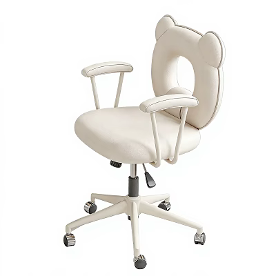 White Fabric Office Chair With Ergonomic Backrest Armrests And Swivel Wheels 3d model
