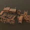 Rustic Log Cabin Architecture With Wooden Bridge And Fence Details