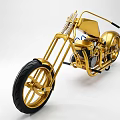 Golden Motorcycle Model with Long Front Fork Black Tires and Vintage Custom Design